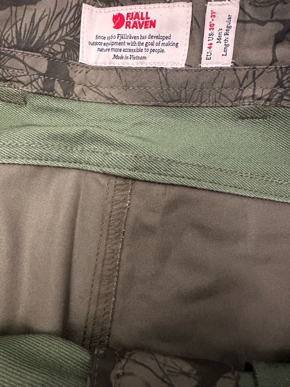 Fjallraven Keb Trouser Pants Cargo Mens 30-31” Camo Green NWT - Picture 7 of 10